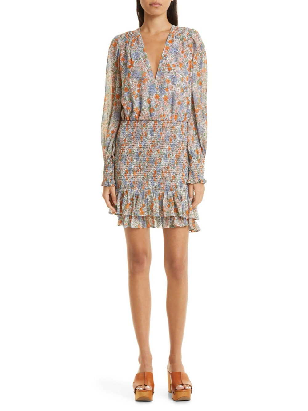 Veronica Beard dress Saera floral smocked silk long sleeve minidress size 16